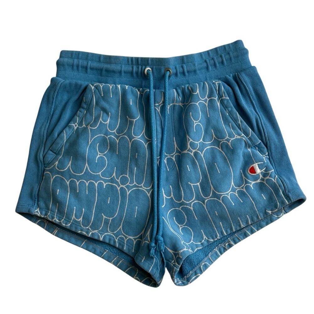 Champion Vintage Blue Logo Sweat Shorts Size M Retro Athletic
